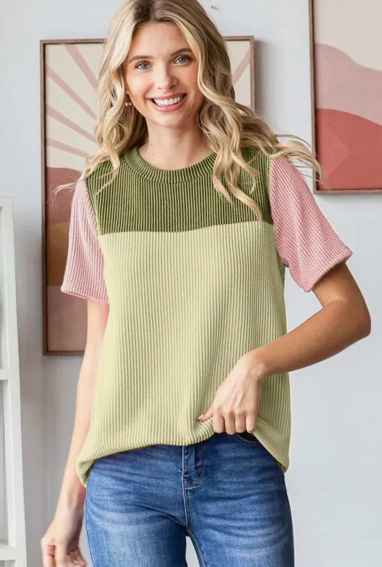 Ribbed color block top